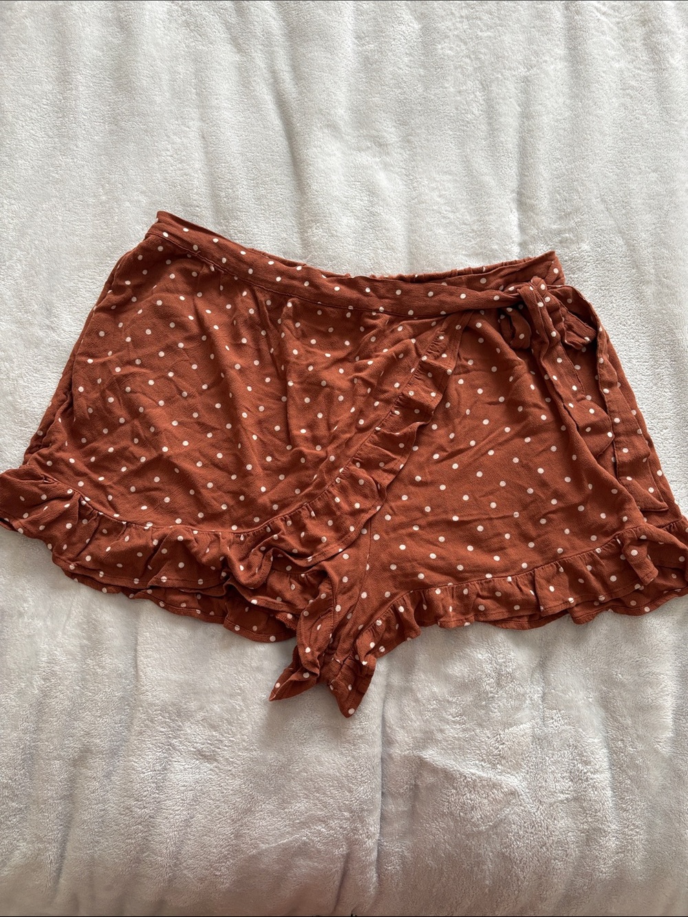 American Eagle Rust Polka Dot Ruffle Wrap Shorts - Women